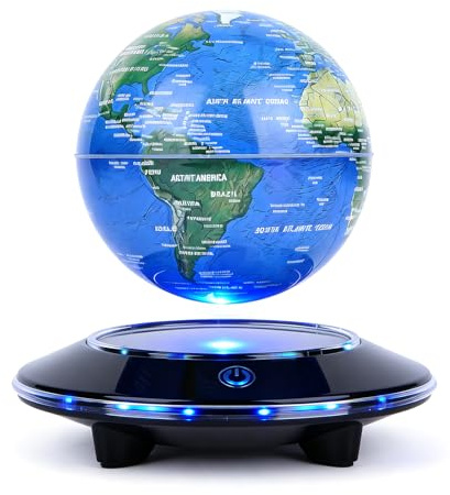 Vnemofey Globo levitante con base táctil de luz LED colorida, globo flotante, bola de lámpara LED, mapa del mundo, soporte de exhibición magnético para decoración de habitación, regalo de gadget