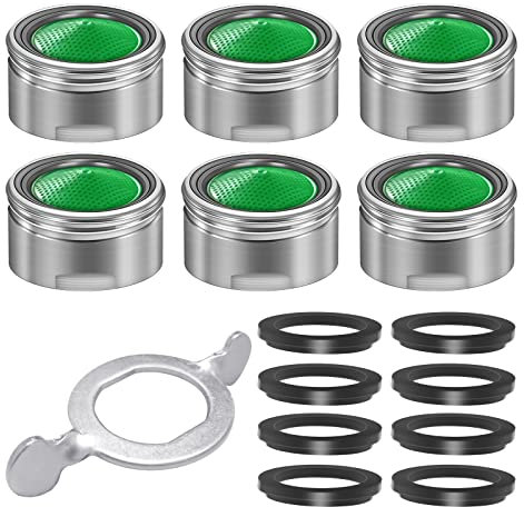 QEIHITYO Aeratore Rubinetto,6 Pcs Filtri Rubinetti Lavandino M24 di Alta Qualità in Ottone Placcato in Cromo,Risparmio Idrico Antispruzzo Filtro Rubinetto con 8 Guarnizioni e 1 Chiave Cromata