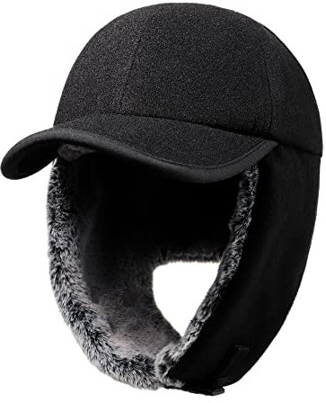 Gisdanchz Warme Mütze Mit Ohrenklappen Basecap Winter Cap Herren Damen Mütze Mit Ohren Wolle Fellmütze Trappermütze Fliegermütze Wintermütze Winterkappe Russische Mützen Herren Damen, Schwarz