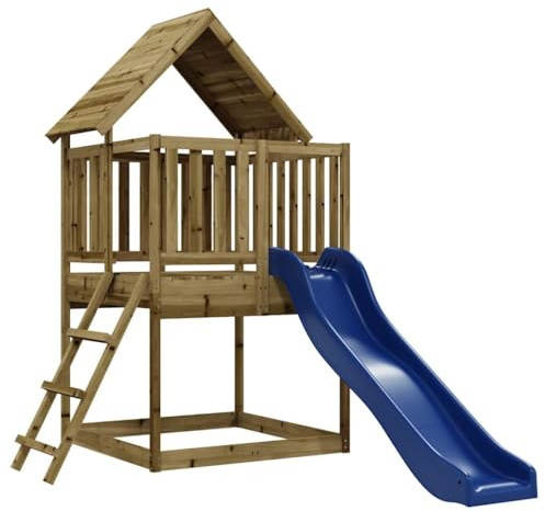 vidaXL Parque Infantil de Exterior Madera de Pino impregnada, Juego de Columpios de jardín, casa de Juegos con tobogán, Parque Infantil de Madera