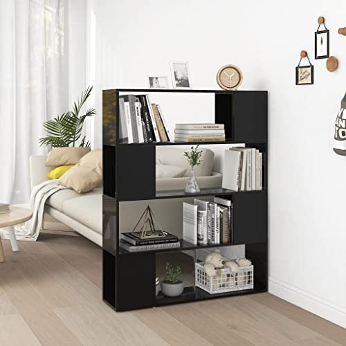 INLIFE Bücherregal Raumteiler Hochglanz-Schwarz 100x24x124 cm,Schwarz,24.05KG,809195