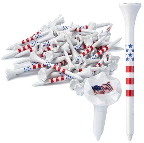 NorthPointe Golf Tees Plastic Combo Length Pack of 50 Includes (40 Count) 3 ¼” Plastic Golf Tees + (10 Count) 1½ Plastic Short Tees for Irons, Hybrids, Par Threes (Stars & Stripes American Flag)