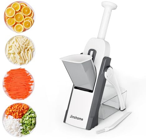Jinshome Gemüseschneider Gemüsehobel & verstellbarer Gemüsehobel Kartoffeln,Zwiebeln,Gurken usw.kann Scheiben schneiden,Streifen schneiden,raspeln und würfeln,Mandoline mit einfacher Reininung Pinsel