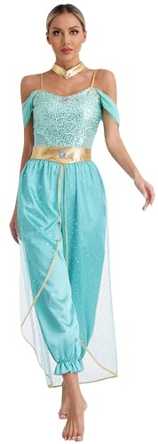 Freebily Disfraz Princesa Árabe Mujer Ropa Árabe India Sin mangas Traje de Danza del vientre Disfraz para Cosplay Halloween Carnaval Turquesa L