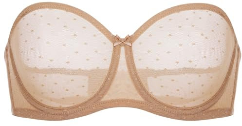 DOBREVA Women's Strapless Bra See Through Sheer Underwired Bras Unlined Plus Size Natural 36E
