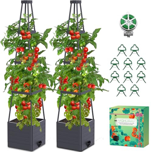 MQHUAYU Tutores Plantas,145cm Cajas de Plantación con Riego Automático，Altura Ajustablesoporte Plantas Trepadoras，para Plantas Trepadoras Verduras Flores al Aire Libre y de Interior (2 Pack)