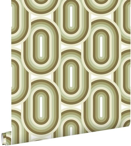 papier peint ornements au style rétro vert olive grisé 53 cm x 10.05 m - ESTAhome