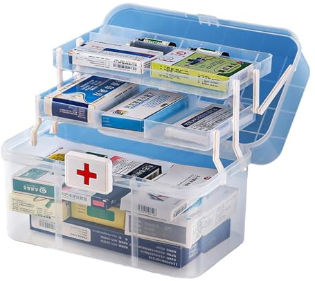 Coffre à pharmacie domestique – Valise de premiers secours, boîte à pharmacie médicale | Armoire à pharmacie à 3 couches – Trousse familiale avec poignée et boucle – Kit de remède à domicile pour
