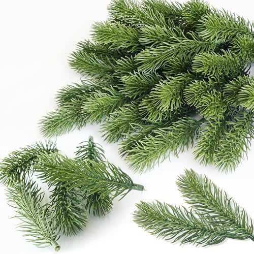 SHEPIN 60 rami di abete artificiali, lunghezza 10 cm, rami di abete artificiali, come veri, piante verdi, corona dell'Avvento, decorazione natalizia per ghirlande, ghirlande e decorazioni natalizie