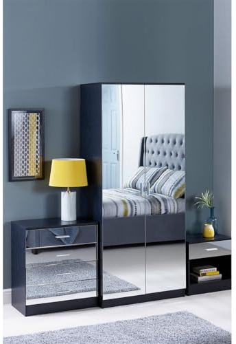 HOMELIFE Coniston 3 Piece Mirror Fronted Bedroom Furniture Set Black Set