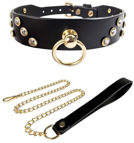 Collare Bdsm Collari Sessuali in Pelle Regolabili con Guinzaglio O-Ring Erotico Collari Bondage Giocattolo Sessuale Collare Adatto per Feste SM Choker Accessori da Donna Coppie Adulte, Nero