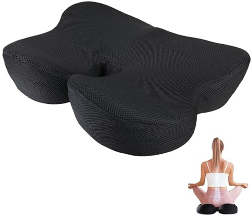 LEKEFETO Sittdyna för kontorsstol – ortopedisk svanskoskudde med minnesskum – ergonomisk kudde för bil, rullstol och hem, svart 40,6 x 45,7 x 5,7 cm