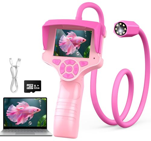 Microscopio Portátil Digital para Niñas, Juguete Explorer para Niñas - 2,4 Pulgadas, Sonda Flexible de 23,6 Pulgadas con Iluminación, Resistente IP67, SD 32 GB - Regalos Cumpleaños para Pascua - Rosa