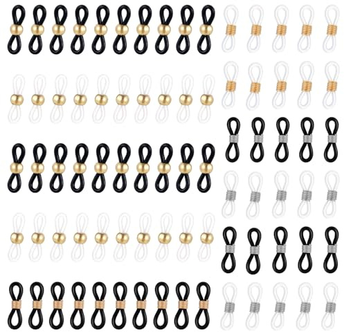 Ymapinc Lot de 80 connecteurs de chaînes de lunettes, extrémités de chaîne de lunettes de soleil en caoutchouc avec 2 types, anneaux de rechange pour sangles de lecture