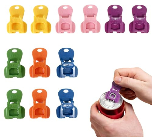 12 styck Öppnare och lock för plastburkar - Öppnar burkar och stänger läskburkar, Öppnare för dryck i enkla burkar för Coca Cola, öl, läskedrycker - Enkel att använda, spillfri, flerfärgad