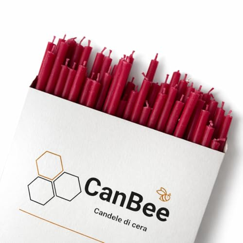50 Candele Sottili Rosse in Cera d’Api Naturale – 16 cm x 0,5 cm – Stoppino in Cotone – Senza Fumo – Durata circa 40 Minuti – Ideali per Rituali, Meditazione, Yoga e Cerimonie – CanBee
