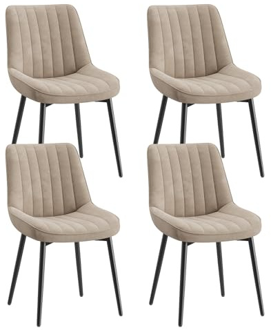 MALOL Lot de 4 chaises de Salle à Manger en Velours, chaises rembourrées pour Salle à Manger et Cuisine avec Pieds métalliques, épais Rembourrage d’Assise et Pieds antidérapants, Khaki