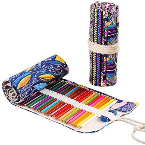 JZK 2 STK 72 Steckplätze Bleistifthülle Segeltuch Stoffstoff aufrollen Mäppchen, Stiftrolle Stiftemappe Wrap Leinwand Rolle Mäppchen, Bleistift-Organizer Aufbewahrungstasche Buntstift-Rolltasche