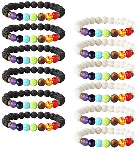Milacolato Milacolato 6-12 Stücke Lava Stein Chakras Perle Naturstein Öl Diffusor Armband6-12 Stücke Lava Stein Chakras Perle Naturstein Öl Diffusor Armband
