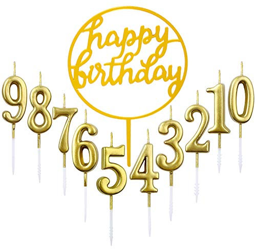 10 Stück Nummer 0-9 Geburtstag Ziffer Kuchen Kerzen + 1 Stück Brief Alles Gute zum Geburtstag Glitter Cake Topper Dekoration Kuchen Nummer Digitale Kerzen für Geburtstagsfeier Hochzeit