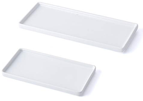 XINRUI Bathroom Tray Organiser, 2 Pack Ceramic Vanity Trays Cosmetics Holder Bathtub Countertop Organizer for Bath Table,Candles,Towel,Soap,Towel,Perfume Plant,Jewelry(White)
