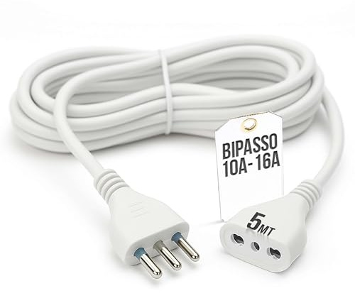 TEMPO DI SALDI Prolunga elettrica 5 Metri Flessibile e Resistente, con Spina Elettrica e Presa 16A Bipasso. Cavo Prolunga Elettrica, Extension Cable pratico per ambienti domestici e professionali