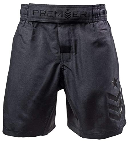 Revgear Adult Premier MMA Shorts - Fight Shorts, Jiu Jitsu Shorts, BJJ Shorts - Durable Comfortable Reinforced Seams Side Slit for High Kicking - Elastic Waistband with Drawstring (Black/Black, Large)