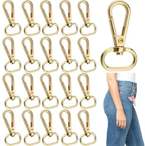 HONGECB Porte-Clés Pivotant, Clé De Crochets Anneaux, Porte-clés Rotatif, Crochets Mousquetons Pivotants, Crochets Pivotants en Métal, Pour Sac À Main Décoration Bricolage, Or, 20 Pièces