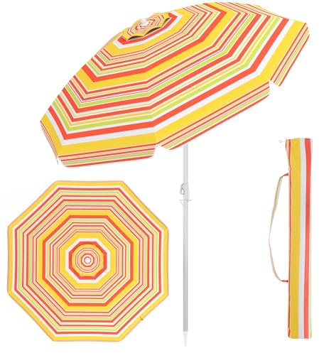 GOPLUS 2M Parasol Plage Déporté,Parasol Inclinable pour Patio Jardin Balcon Piscine Plage Plusieurs Angles, 8 Baleines en Acier,avec UV Protection, Base Requise(Jaune)