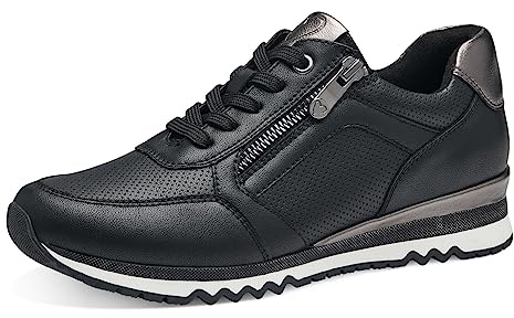MARCO TOZZI Sneakers Donna Basse in Pelle Sintetica con Lacci e Zip, Black/Gun Mtl, 39 EU