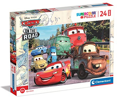 Clementoni - 24239 - Supercolor Puzzle - Disney Pixar Cars on the Road - 24 Pezzi - Puzzle Bambini 3 Anni, Puzzle Cartoni Animati - Made In Italy