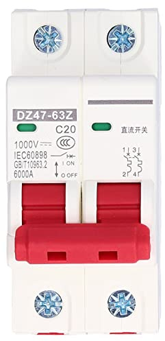 DC-Leitungsschutzschalter, DC Trennschalter DZ47-63Z-2P 1000V 20A für Photovoltaik-Systeme, Thermisch-Magnetische Auslösung, 35 mm DIN-Schienenmontage, PV Trennschalter, Trennschalter Solaranlage