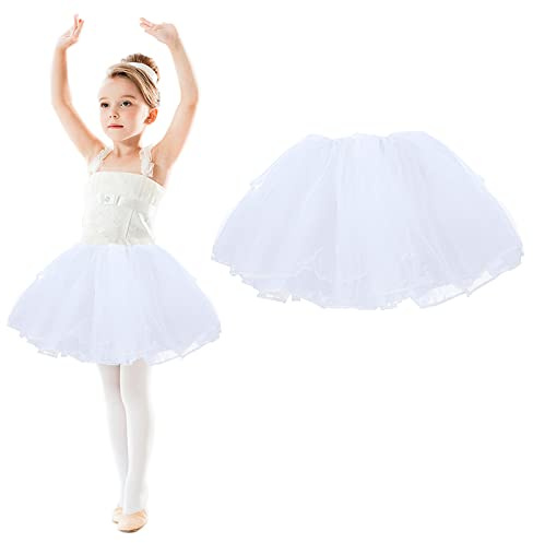 WLLHYF 4 Layers Tutu Skirt, Tulle Tutus for Girls Tulle Fluffy Ballet Dress Skirt (White)