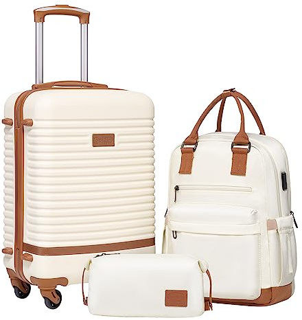 Coolife Suitcase Set 3 Piece Luggage Set Carry On Travel Luggage TSA Lock Spinner Wheels Hardshell Lightweight Luggage Set(White, 3 piece set (BP/TB/20))