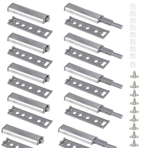 GoldRock 10 stycken tryckdörröppnare push to öppna dörröppnare, tips på för dörrar, softclose eftermontering, softclose dörrdämpare silver, magnetnäppare för skåpdörrar, magnetdörrstängare skåpdörr