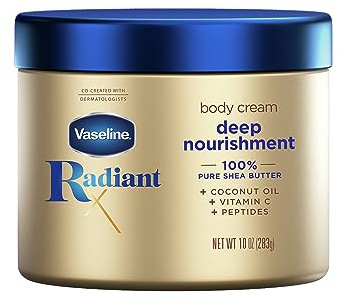 Vaseline Radiant X Deep Nourishment Body Cream 100% Pure Shea Butter, Coconut Oil, Vitamin C, & Peptides 10 oz