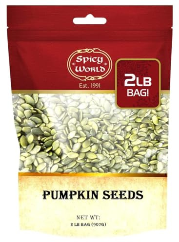 Raw Pumpkin Seeds 2 LB Bag - Shelled, AAA Grade, Unsalted, Dry, Vegan, Bulk Bag by Spicy World