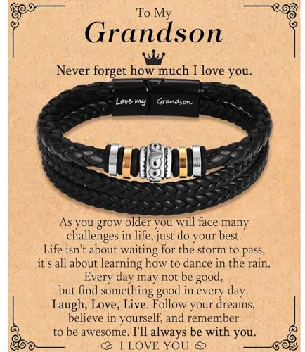 TEVOP Grandson Bracelet, Leather Bracelet Gifts for Teenage Boys, Perfect for Birthday, Christmas, Graduation