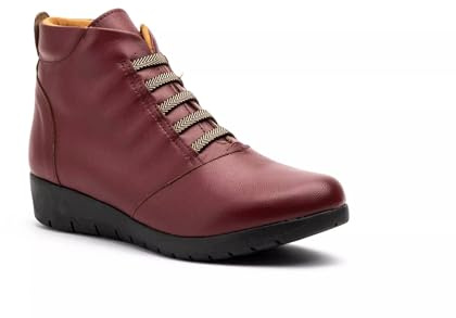 Genérico J9502 Botines de piel con cremallera y cordones elásticos, cuña y suela de goma antideslizante (Burdeos, 37)