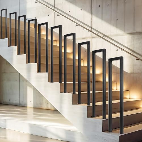 Ansobea Handlauf Geländer für Treppen Innen und Außn 85cm U-förmiger, Metall Treppengeländer Treppenhandlauf für Villen, Wohnungen, Schwarz (85x20cm, 1 Teilige)