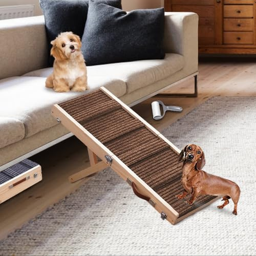 Aitakatta Rampa di arrampicata per cani per letto, regolabile, portatile e pieghevole per animali domestici, 81,3 cm di lunghezza in legno con tappetino antiscivolo per cani di piccola taglia, scala