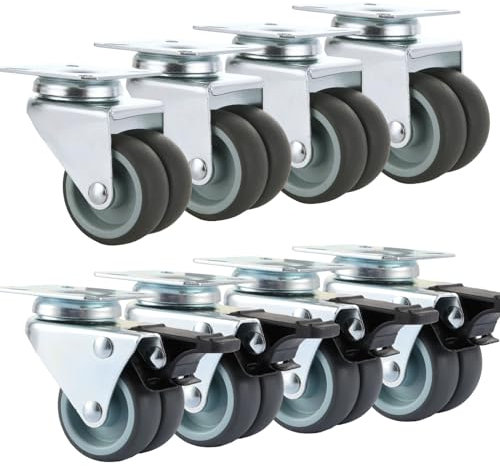 LOPYXBR Lot de 8 roulettes pour meuble - 50 mm - Avec frein - Jusqu'à 220 kg - Roulettes pivotantes - Doubles roulettes pour meubles d'intérieur et d'extérieur - En TPR (4 avec freins + 4 sans frein)