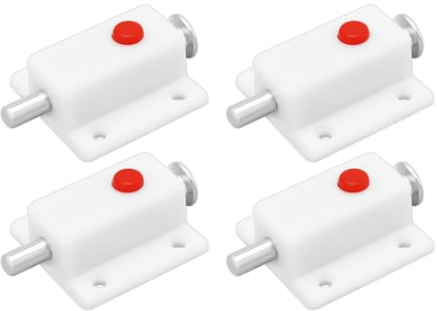 LT Easiyl Lot de 4 loquets de porte automatiques en plastique blanc à ressort pour portes d'armoire, portes d'armoire, berceaux, fenêtres (36 mm x 37 mm)