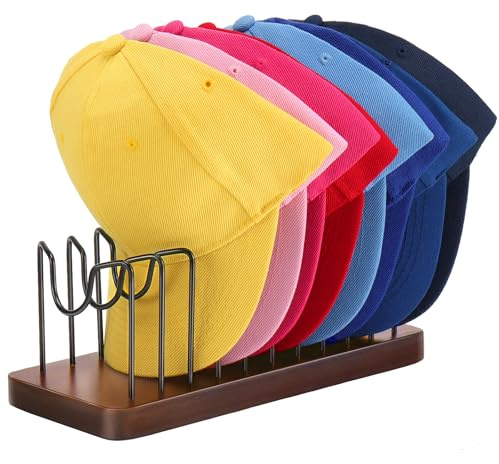 Erogeen Hat Organizer for Baseball Caps, Hat Rack Stand Wood Metal Hat Holder Storage Baseball Cap Organizer for Closet Dresser Desk (Brown)