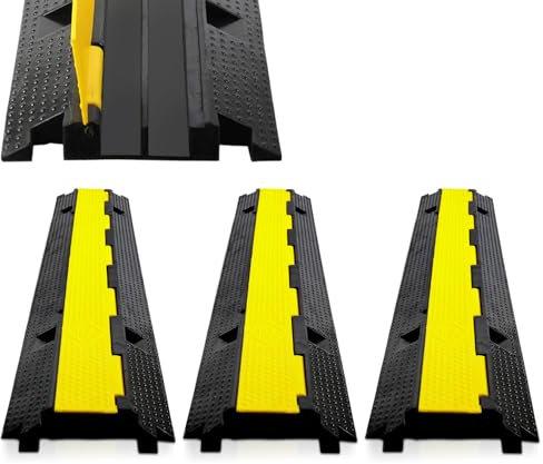 Joparri Lot de 3 tapis de protection de câbles à 2 canaux - 100 x 25 x 5 cm - Protection contre les débordements pour câbles - Pont de câble - Sol en caoutchouc thermoplastique standard - Pont de