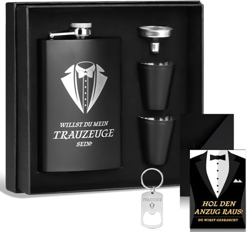 Drönare plunta vill du vara min best man med kort 8 oz fickplunta med gravyr svart 4 muggar tratt i svart presentask present rostfritt stål snapsglas man för bröllop (svart)
