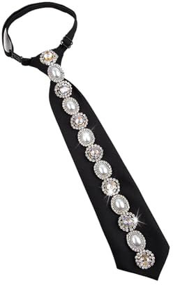 PEILINZE Elegante Damen-Krawatte, verstellbar, vorgebunden, schwarze Krawatte mit Kristall-Strasssteinen und Perlen, für formelle Veranstaltungen und Freizeitkleidung