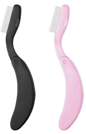 OUDQFCJ 2 pettini per ciglia pieghevoli, in acciaio inox, separatori per sopracciglia, per lo styling delle ciglia, viaggi, famiglia, rosa e nero