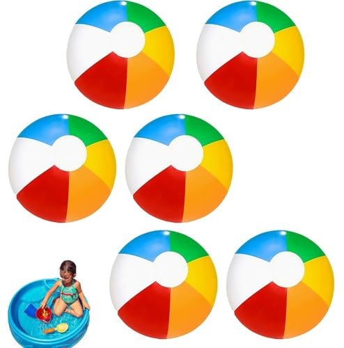 ClcIosis 6 Stücks Regenbogen Strand Bälle, 20 cm Wasserball aufblasbar Wasserball klein Beach Ball Wasserbälle Geeignet für Strandball Inflatable Schwimmbad Freund