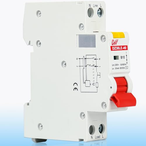 Warmfay FI/LS-Schalter Kompakt RCBO 30mA B10 230V, Fehlerstromschutzschalter 1P+N 6kA, RCD-Geschützter Leistungsschalter 35mm DIN Schienen Montage, Kurve B